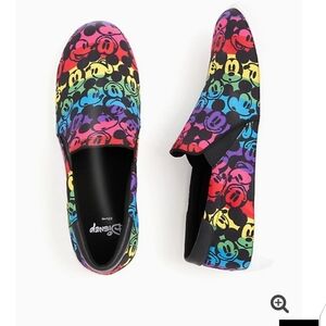 🆕 7 WW DISNEY MICKEY MOUSE RAINBOW BLACK CANVAS SLIP-ON SNEAKERS